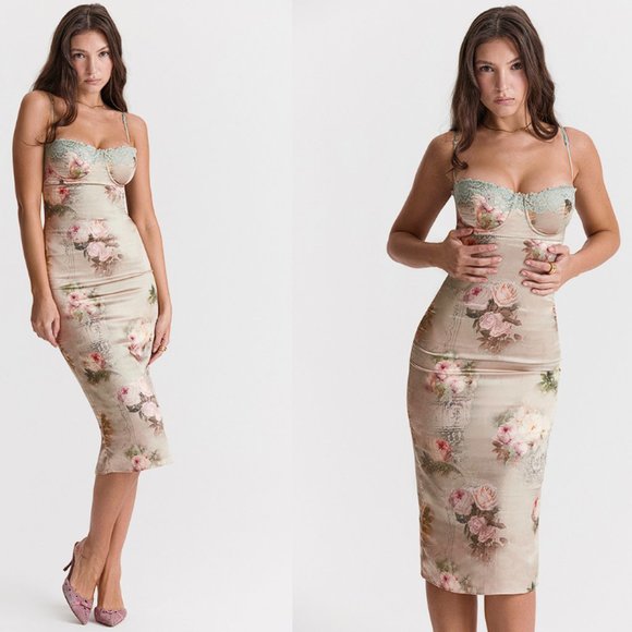 HOUSE OF CB 'Venus' Vintage Floral Midi Dress NWOT - Picture 8 of 15